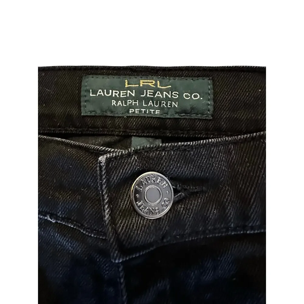 Lauren Ralph Lauren Women’s Black Jeans Size 12 Petite Stretch Wide Leg Denim_3